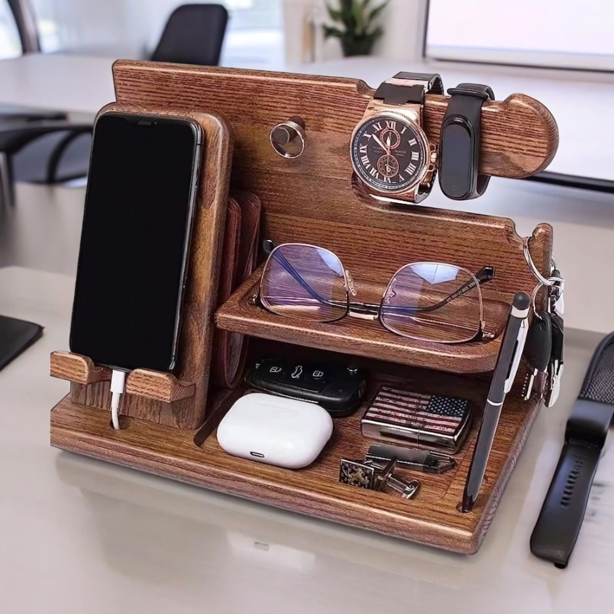 Wooden Desktop Docking Station & Organiser