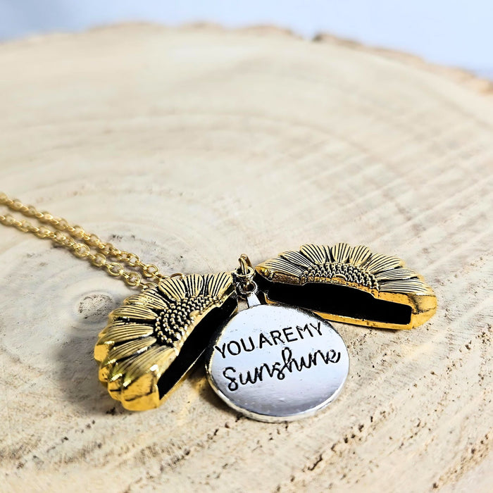 You Are My Sunshine Sunflower Pendant Necklace