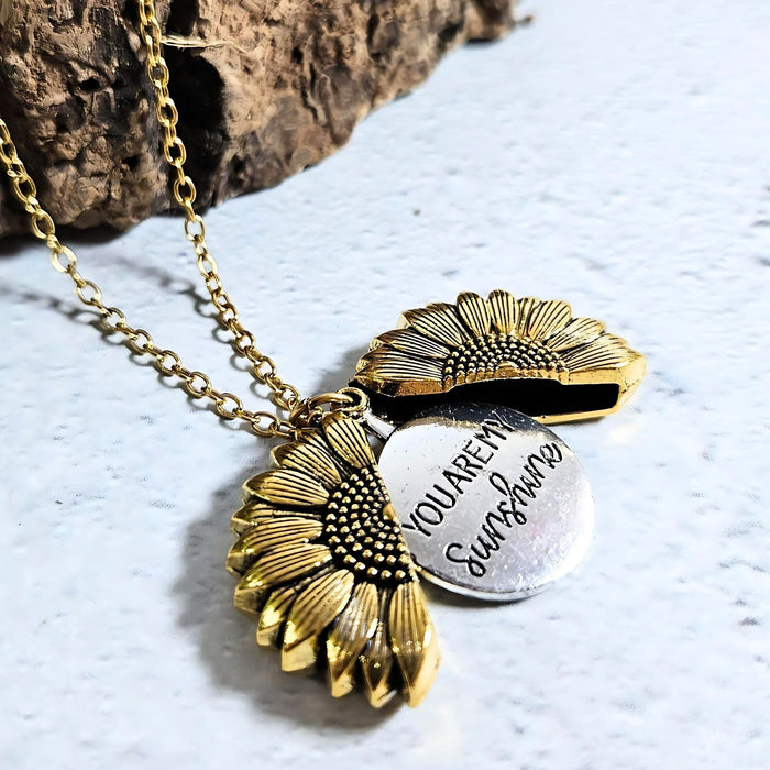 You Are My Sunshine Sunflower Pendant Necklace