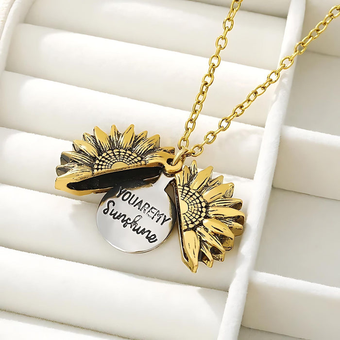 You Are My Sunshine Sunflower Pendant Necklace