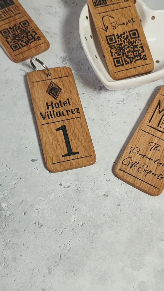 Hotel Guesthouse QR Code Keyring I Personalised Wooden Scanable Website Keyring I Custom QR Code Keychain