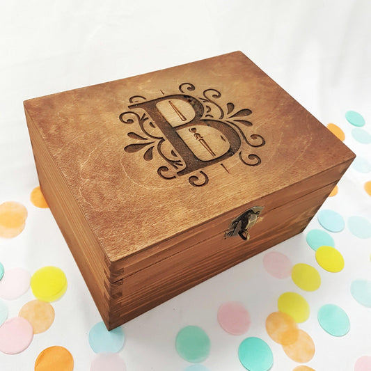 Engraved Monogram Floral Keepsake Box I Personalised Wedding Logo Box