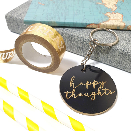 Happy Thoughts Keyring I Motivational Quote Gift I Inspirational Keychain