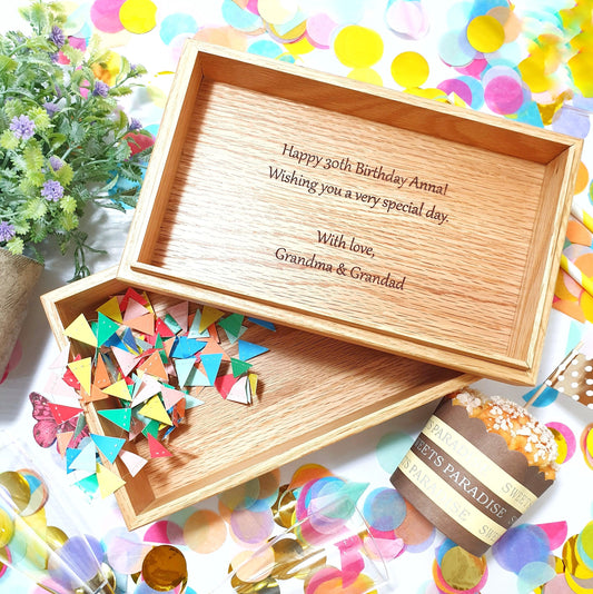 Personalised Birthday Box I Oak Wood Floral Gift Box I 21st 30th 40th 50th 60th Gift Idea