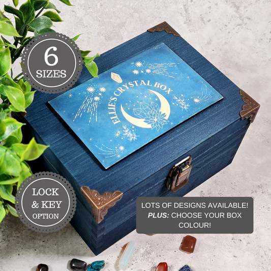 Personalised Crystal Organiser Box I Wooden Crystal Box with Lock I Reiki Tarot Chakra Box