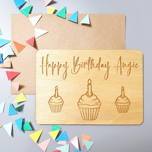 Personalised Happy Birthday Wooden Card I Engraved Greeting Card