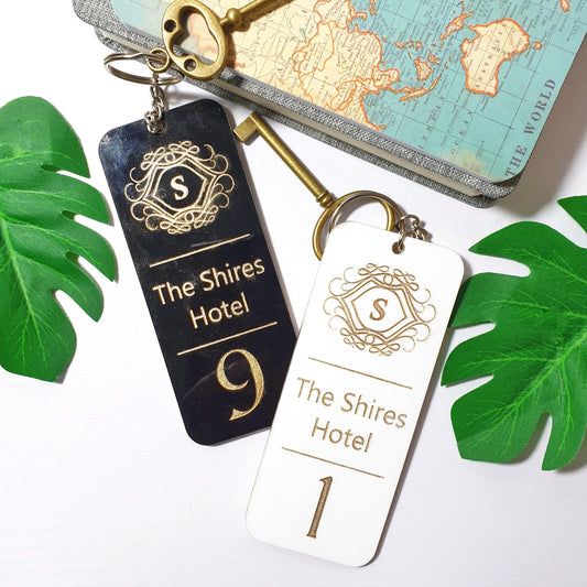 Personalised Hotel Keyring I Acrylic Business Logo Keychain I Custom Engraved Keyring