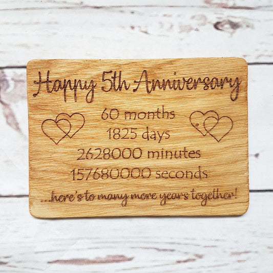 Personalised Wooden 5th Anniversary Card