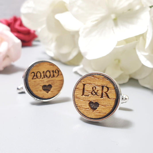 Personalised Wooden Cufflinks I Engraved 5th Anniversary Gift for Him