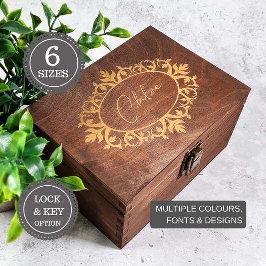 Personalised Wooden Keepsake Lock Box I Unique Birthday Gift for Her I Gift for Mum Wife Daughter Sister