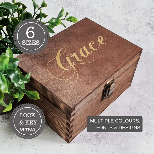 Personalised Wooden Memory Box I Keepsake Box With Lock I Custom Jewellery Storage Box