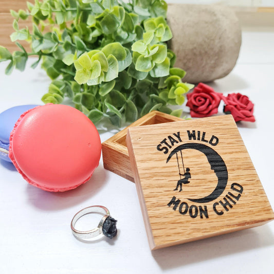 Stay Wild Moon Child Jewellery Box I Engraved Oak Wood Gift Box