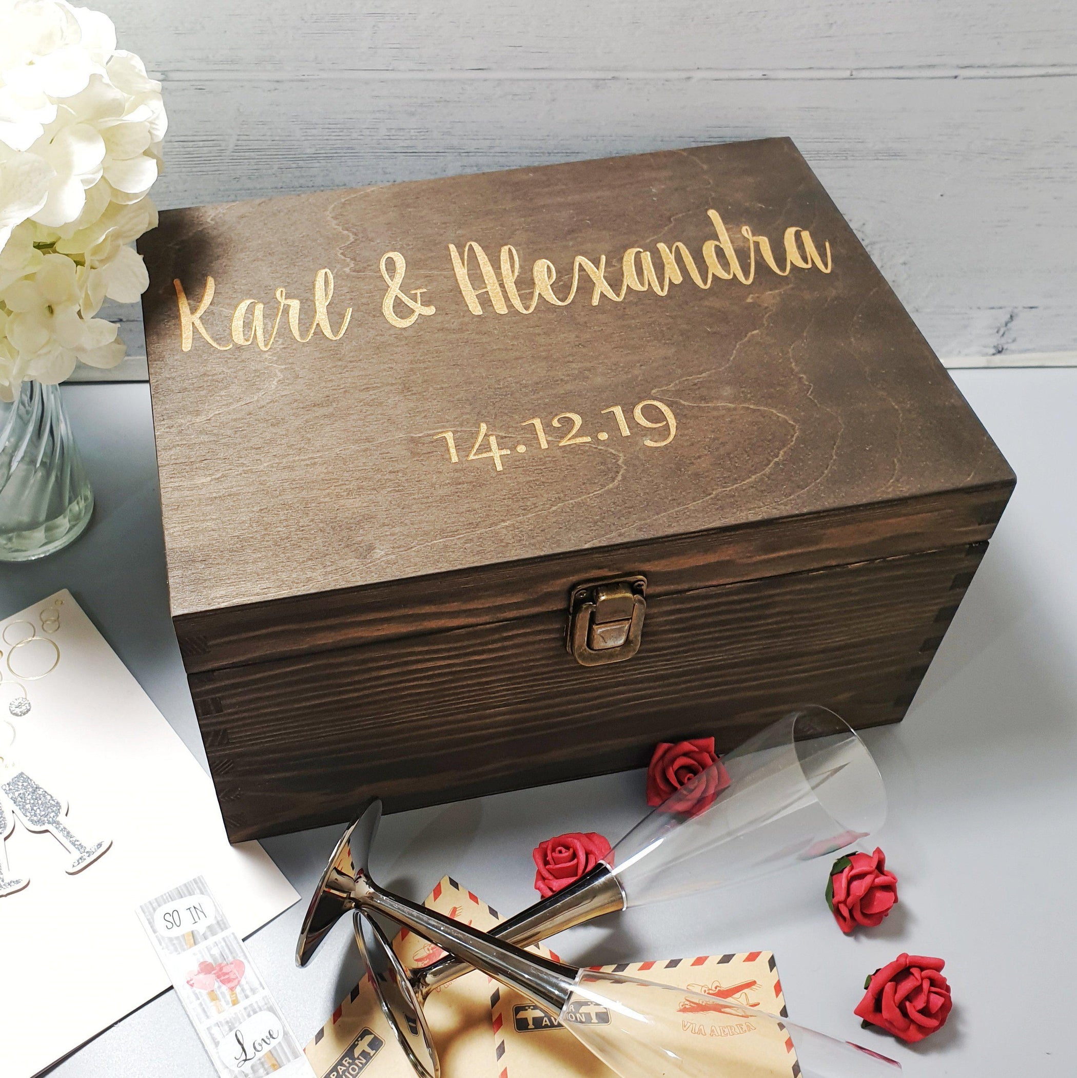 Wooden 5th Anniversary Personalised Memory Box I Wedding Gift Box ...