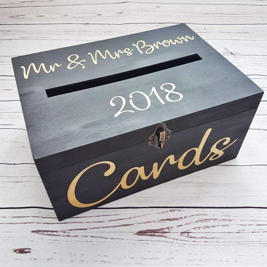 Wooden Wedding Card Box Gold Black I Wedding Wishes Box With Lock